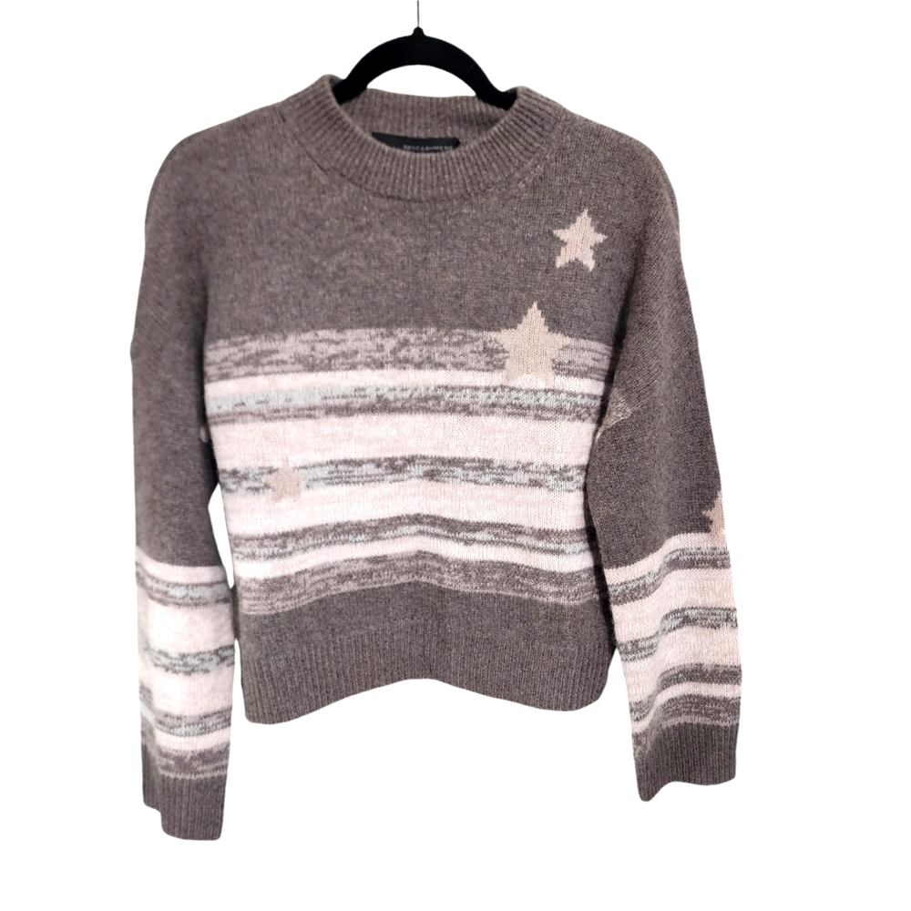360 Cashmere Sweater pink & gray oversized cozy comfy star striped XS